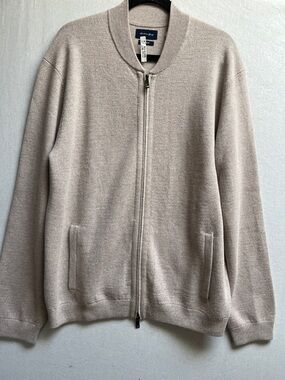 NWT Christian Berg Men's 3XL Beige Merino Wool Blend Full Zip Cardigan Sweater